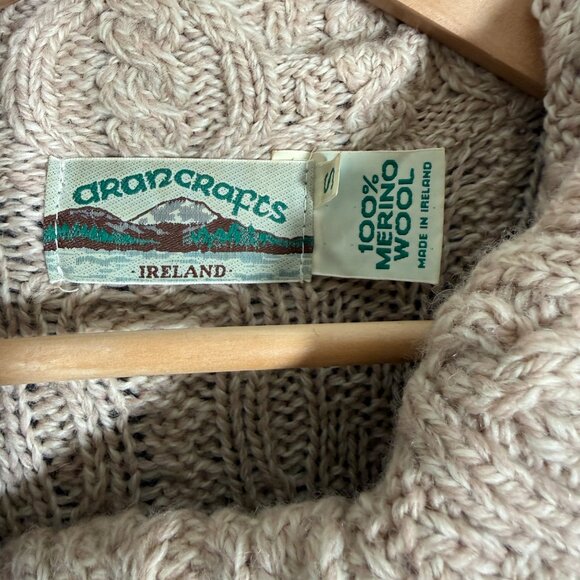 Aran Crafts Irish Merino Wool Cardigan Coat Coatigan Light Pink Cable Knit S - Picture 9 of 9